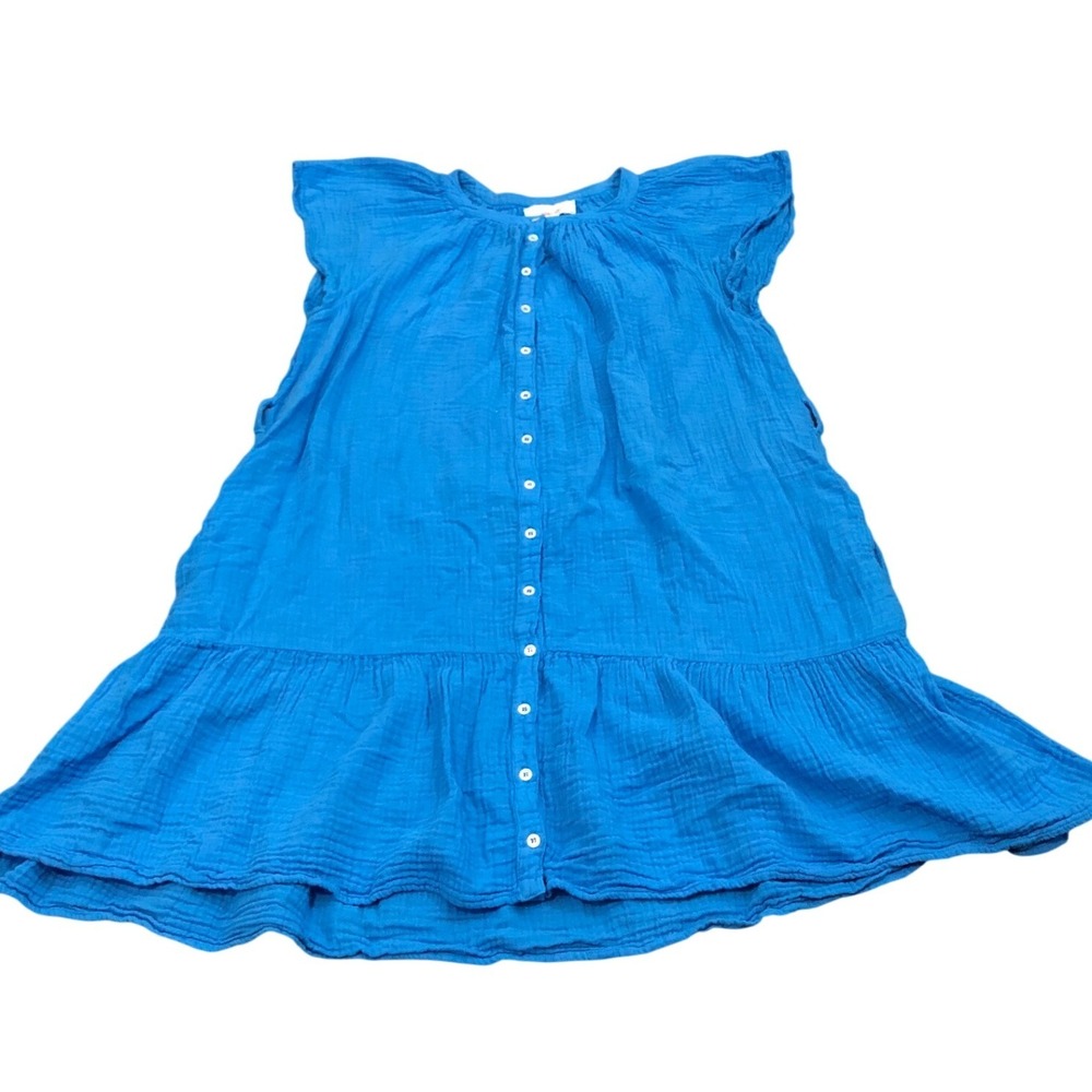 Xirena Dress Womens Small Blue Cotton Gauze Button Front Ruffle Hem Sleeveless